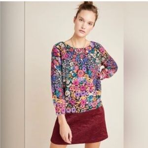Anthropologie Multicolor Floral Crewneck Sweater